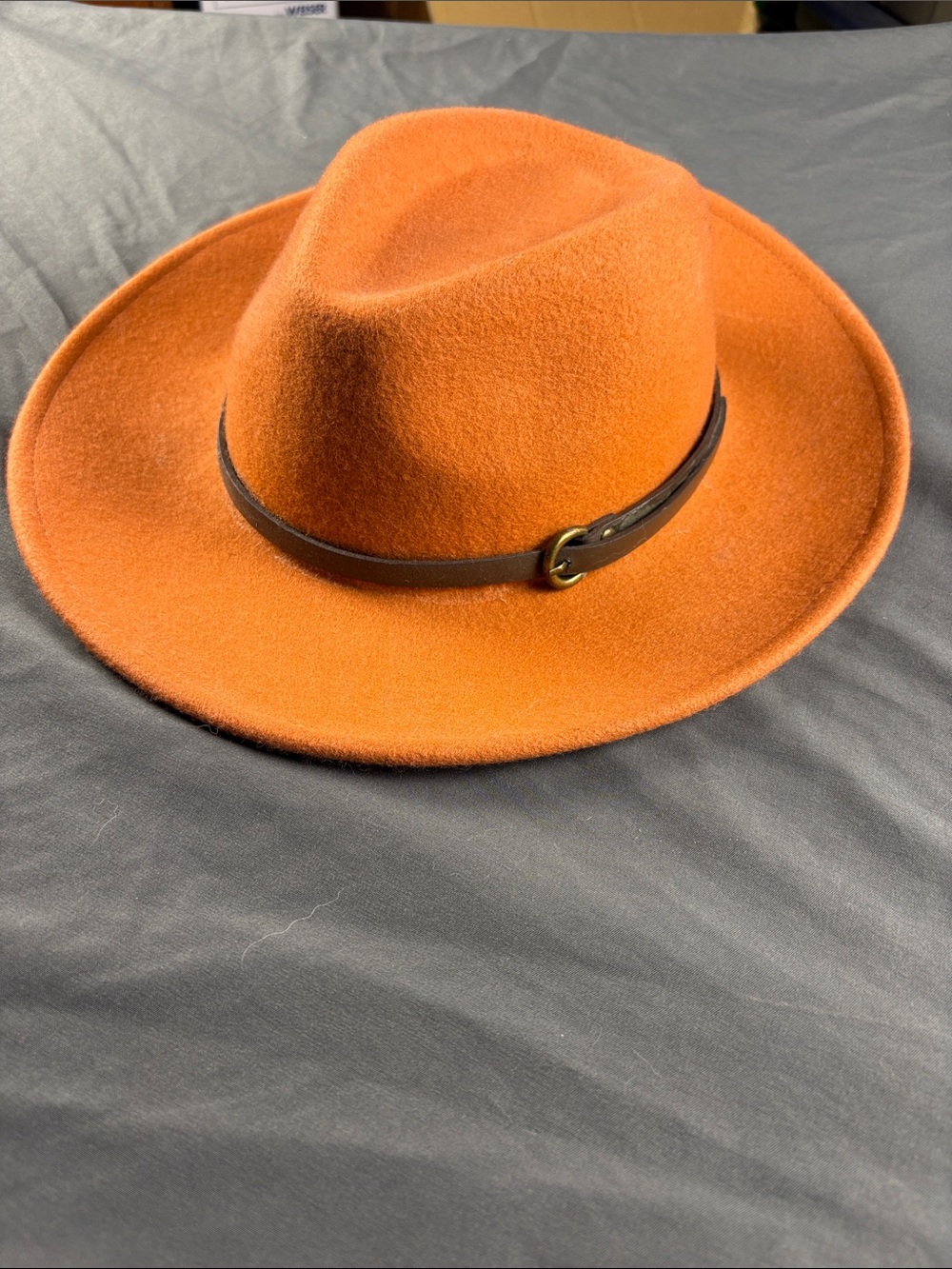 Peter Grimm Classic Orange Felt Fedora with Leather Buckle Band